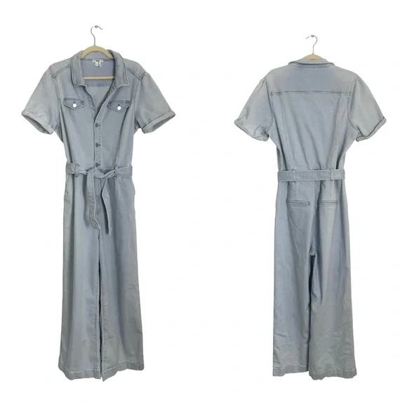 PAIGE ANESSA Short Sleeve Denim JUMPSUIT withBELT in “Kokomo” light wash
